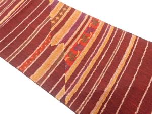 手織り真綿紬　横段に蔦の葉模様織り出し　名古屋帯